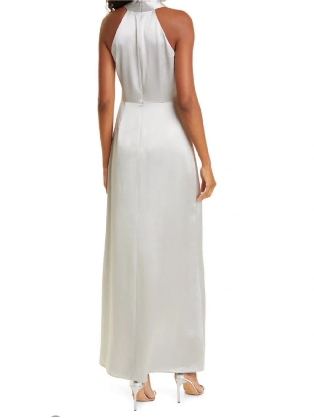 Milly Taryn Satin Halter Maxi Dress in Silver